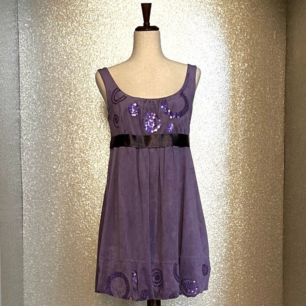 Rinascimento Italian Women Dress, Balloon Hem, Suede with Sequins, Size M